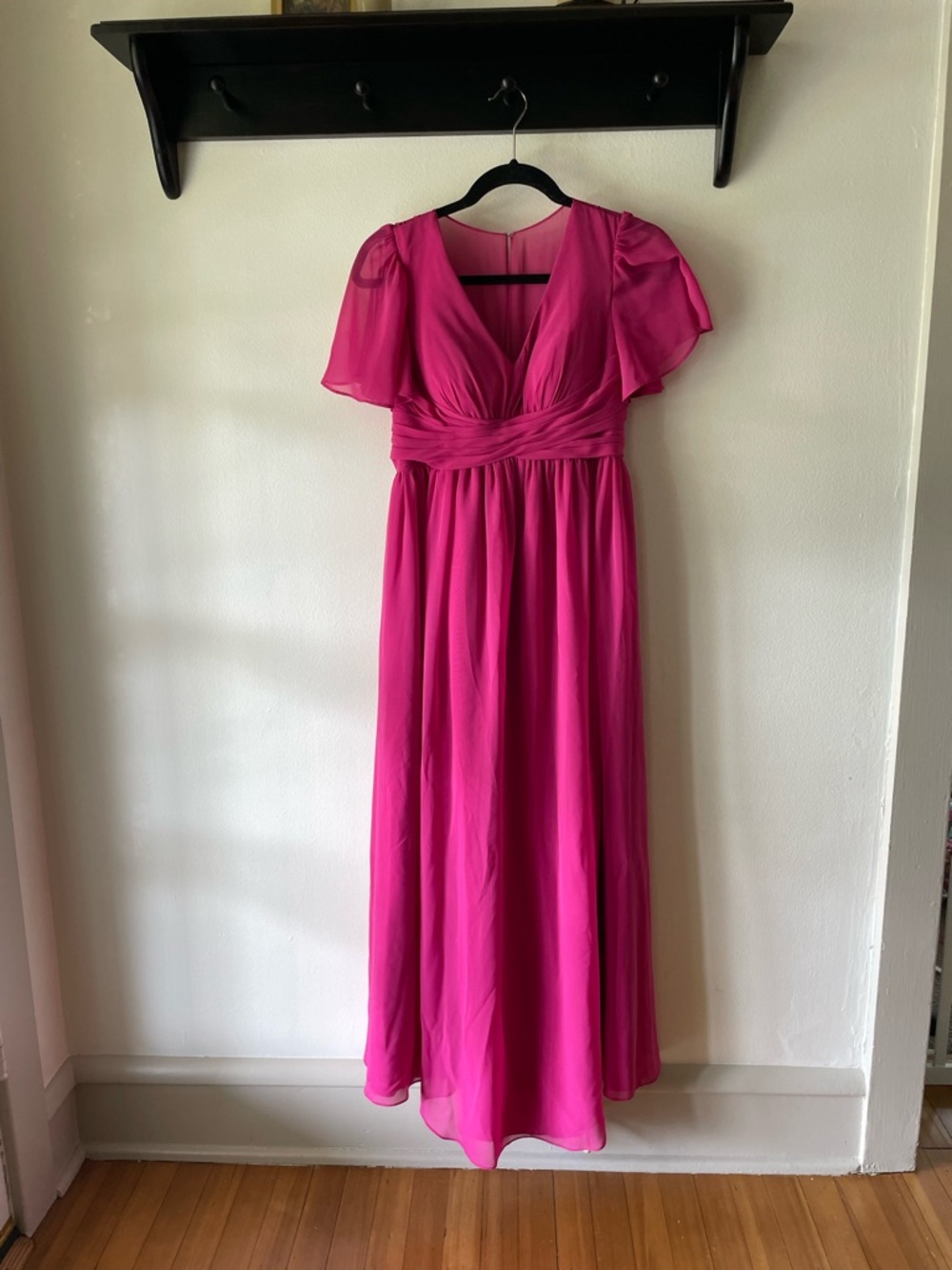 Azazie Verna Fuchsia Flutter Sleeve V-Neck Maxi Dress